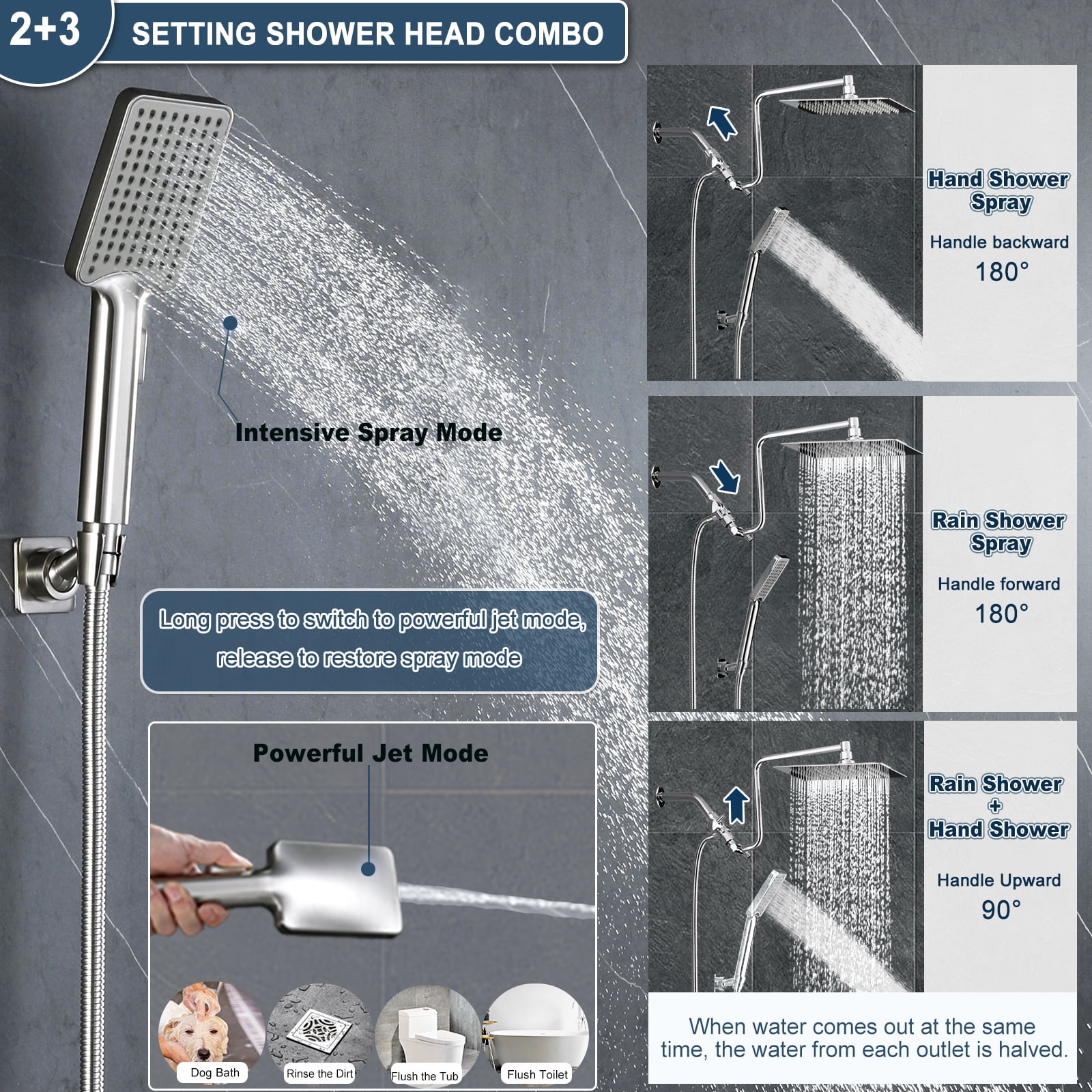 10" Polished Chrome Stainless Steel Rainfall Shower Head with Handheld Combo