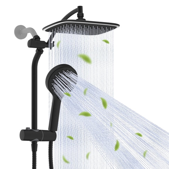 Cadove 10" Rainfall Shower Head Combo, 5 Modes Handheld Spray, Black