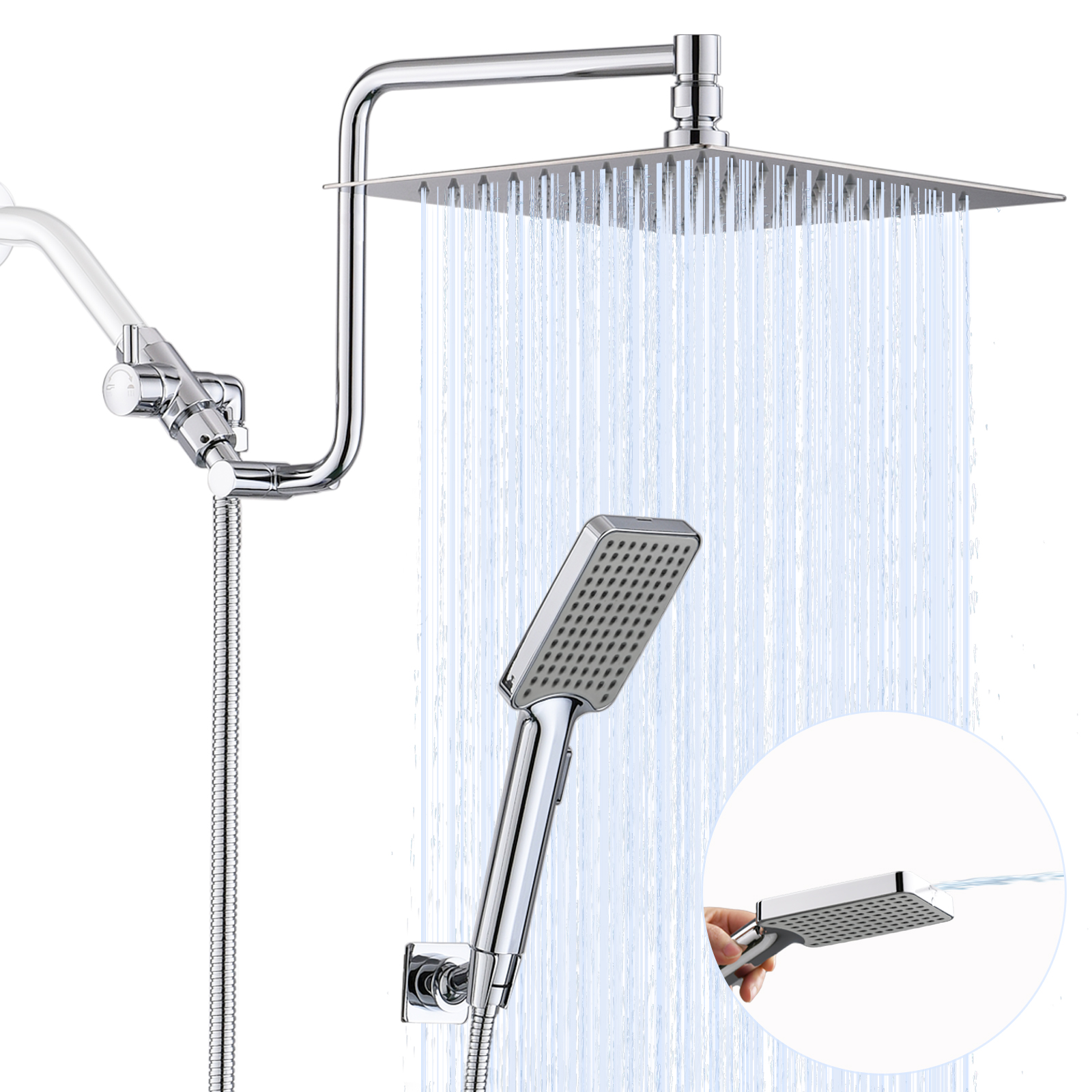 zenph 8'' High Pressure Rainfall Handheld Shower Combo with , 304 ...