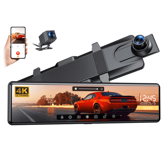 10'' Rear View Mirror Camera Mirror Dash Cam Front and Rear 1080P Backup Camera Full Touch Screen w Loop Recording, G-Sensor Night Vision 170° Wide Angle