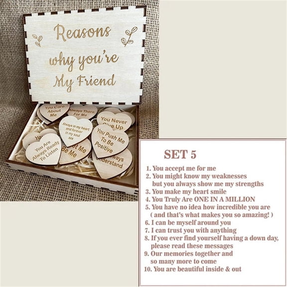 10 Reasons Friendship Gift Box with Wooden Hearts, Unique Best Friend Birthday Keepsake, Romantic Love Reasons Wood Box, Anniversary & Valentine's Day Gift for Couples