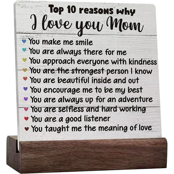 10 Reasons Why I Love You Mom Ceramic Table Sign Desk Decor, Sign For Home Office Shelf Table Decoration Mom Birthday Mother'S Day Gift