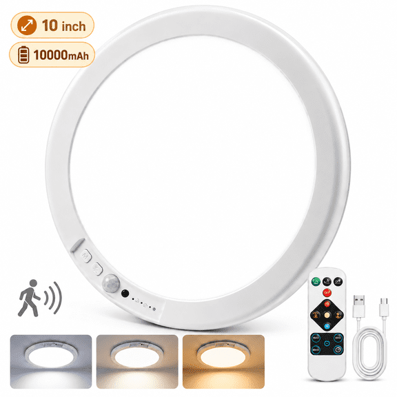 Henotian 10 inch Rechargeable Motion Sensor LED Ceiling Light, 10000mAh Battery Operated, Remote Control, Magnetic Mount for Closet, Pantry, Hallway