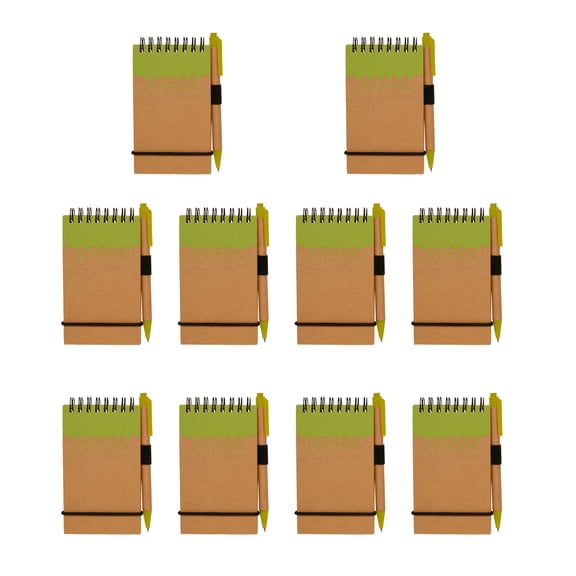 10 Recyclable Spiral Small Notebooks Pack - 60 Lined Pages - Lime Green