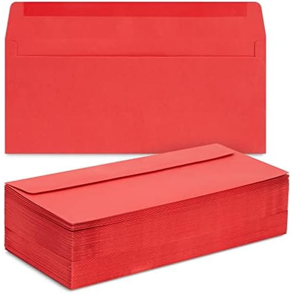 #10 Red Envelopes - Standard Square Flap & Secure Adhesive for Mailing Letters & Invitations - Pack of 100, 4.125 x 9.5 In