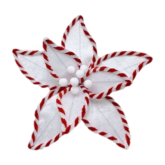 10'' Red and White Christmas Poinsettia, Candy Cane Poinsettia Christmas Tree Ornaments, Artificial Xmas Tree Ornament, Wreath and Garland Decor, Holiday Home Floral Accessory,Red & White