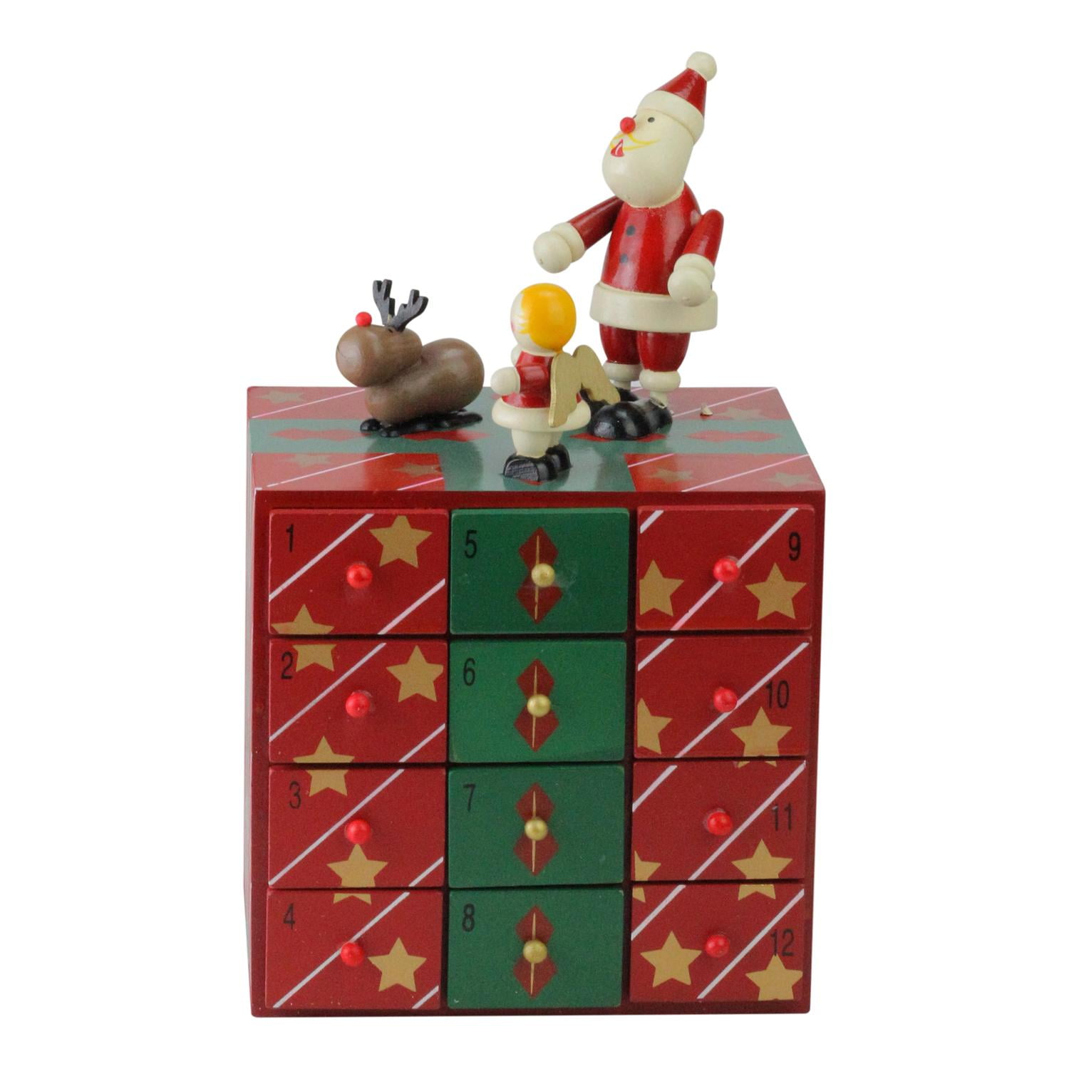 10" Red and Green Decorative Elegant Advent Storage Calendar Box