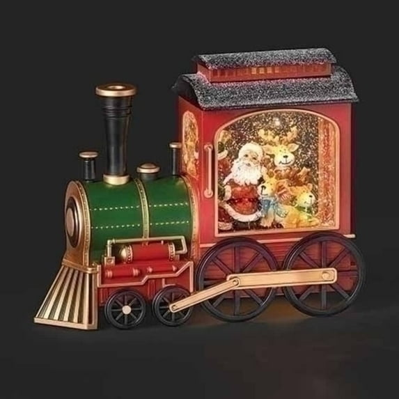 10" Red and Green LED Swirl Train Engine Christmas Tabletop Decor