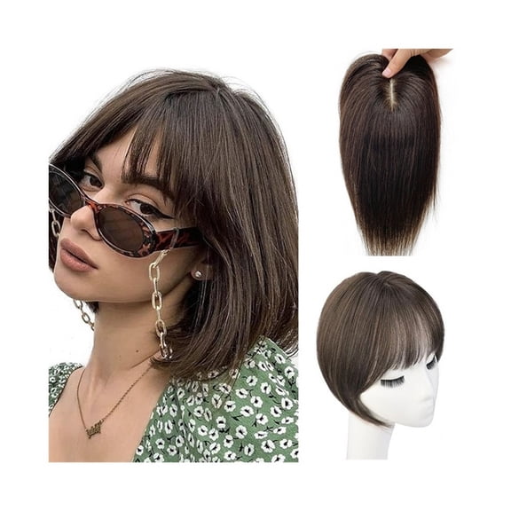 10" Remy Human Hair Toppers for Women 7×10cm Breathable Hand-Tied Hair Toppers with Silk Mesh Base, Natural Hairline Invisible Skin Clip in Hair Pieces