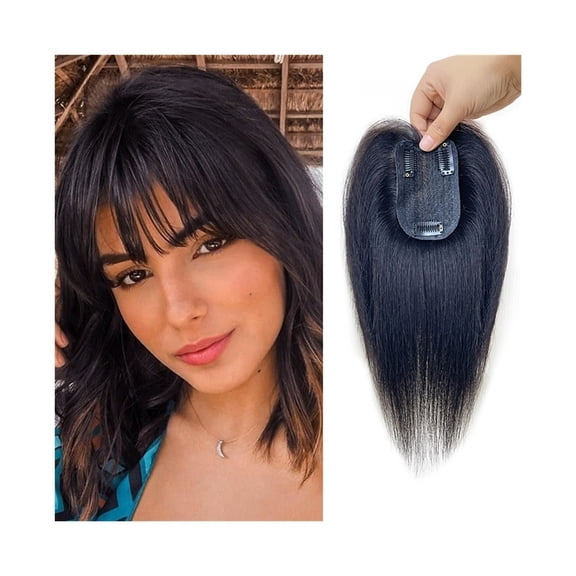 10" Remy Human Hair Toppers for Women 7×10cm Breathable Hand-Tied Hair Toppers with Silk Mesh Base, Natural Hairline Invisible Skin Clip in Hair Pieces