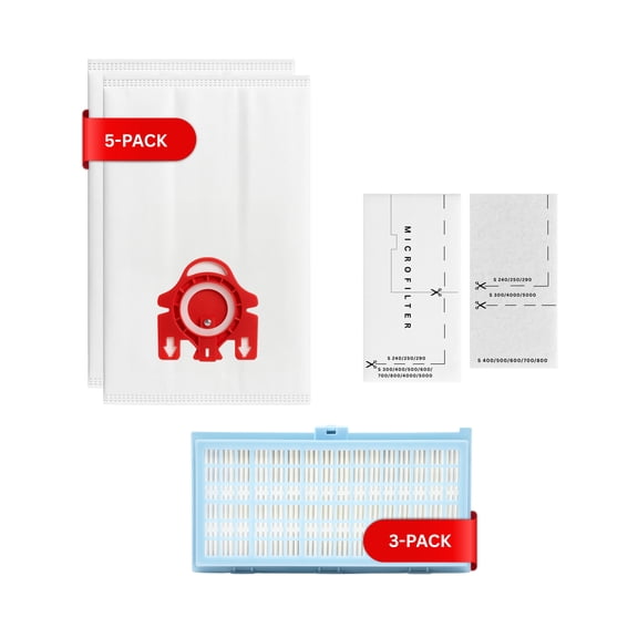 10 Replacement Miele S516i Vacuum Bags, 10 Micro Filters & 3 HEPA Filter - Compatible Miele Type FJM Bags, Micro Filters & SF-AH 30, SF-HA 30, AH30 Filter (5-Pack, 2 Bags Per Pack)