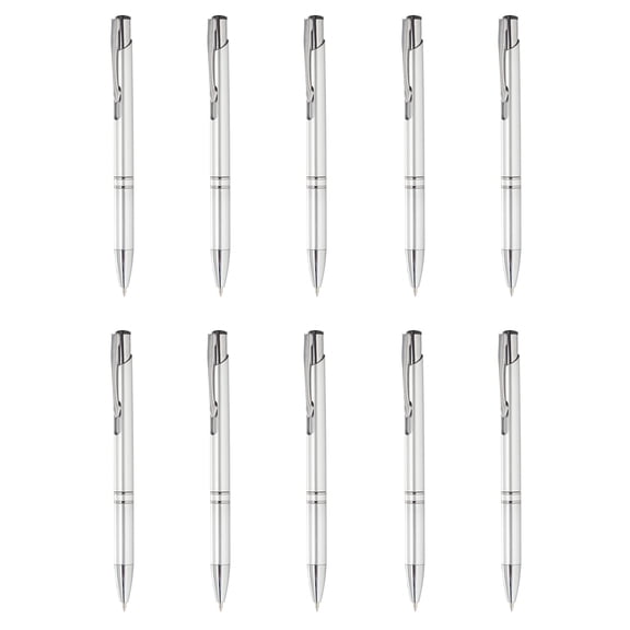 10 Retractable Plastic Ballpoint Pens Pack - Slim barrel, click action - Silver