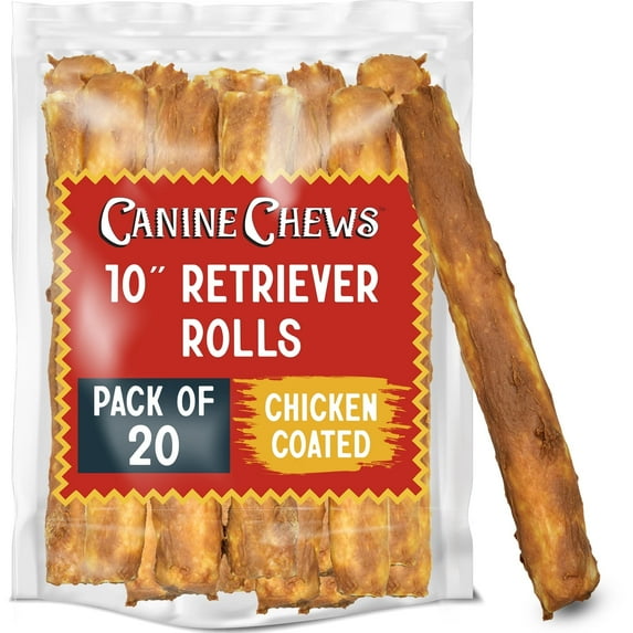 CANINE CHEWS 10" Chicken Dog Rawhide Retriever Rolls | Chicken Rawhide Bones & Rolls For Large Dogs | Healthy & Natural Dog Treats(20pk)