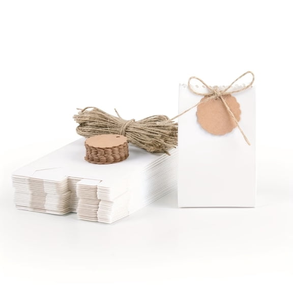 10 Retro Kraft Paper Gift Boxes - Stylish White and Brown Packaging for DIY Customization - Perfect for Birthdays, Weddings, and Parties