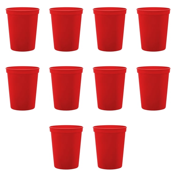 10 Reusable Plastic Water Cups Set, 16 oz. - Durable, Reusable, Recyclable - Red