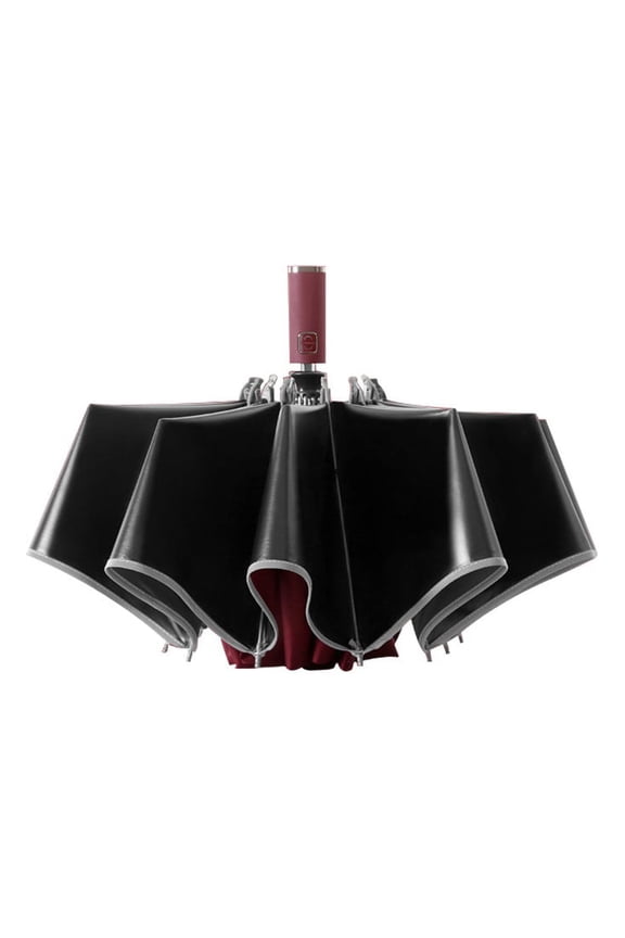 10-Rib Black Gel Reverse Umbrella Automatic Umbrella Reverse Folding Business Umbrella with Reflective Strips, UV Blocking Auto Open Car Umbrella