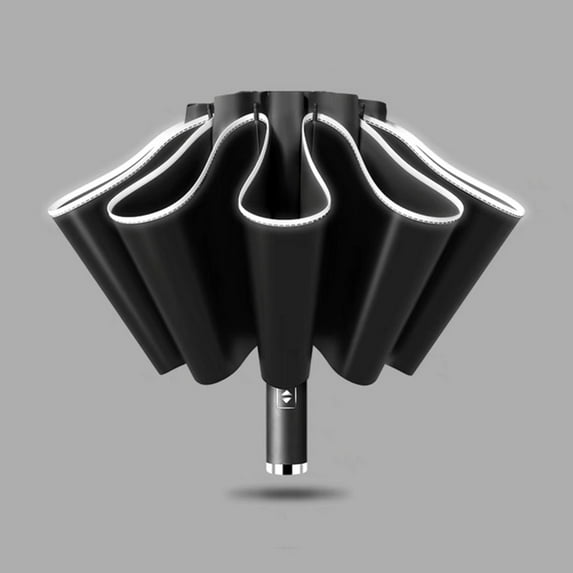 10 Ribs Fully Automatic UV Umbrella Reflective Stripe Large Reverse Umbrellas For Rain Sun Heat Insulation Parasol Black