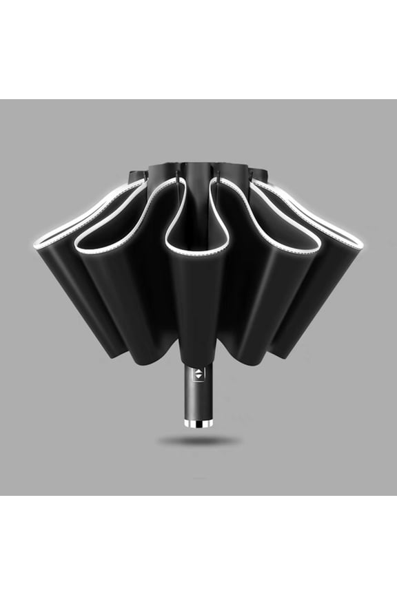 10 Ribs Fully Automatic UV Umbrella Reflective Stripe Large Reverse Umbrellas For Rain Sun Heat Insulation Parasol Black