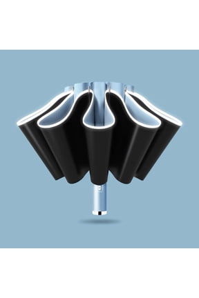 10 Ribs Fully Automatic UV Umbrella Reflective Stripe Large Reverse Umbrellas For Rain Sun Heat Insulation Parasol Sky Blue