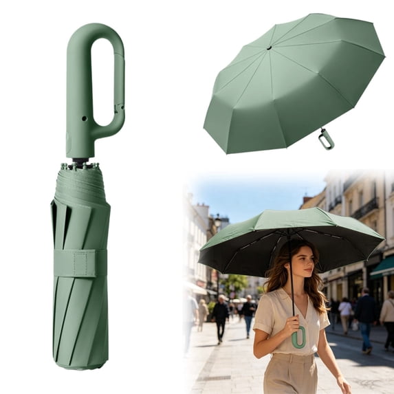 10 Ribs Windproof Inverted Umbrella with Carabiner Handle, Portable Reverse Fold Rain Sun Umbrella for Car Men Women