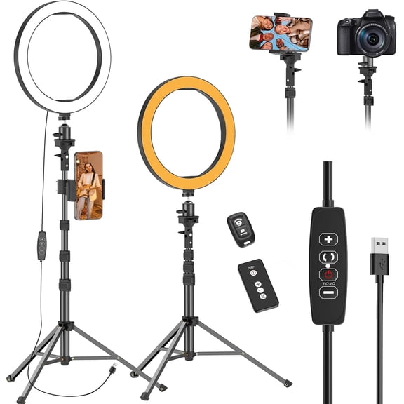 10" Ring Light with 55" Extendable Tripod Stands and Phone Holder, Dimmable LED Circle Round Light for Selfie Camera Photography/Makeup/YouTube Video/Vlogging/Live Streaming