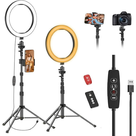 10" Ring Light with 55" Extendable Tripod Stands and Phone Holder, Dimmable LED Circle Round Light for Selfie Camera Photography/Makeup/YouTube Video/Vlogging/Live Streaming