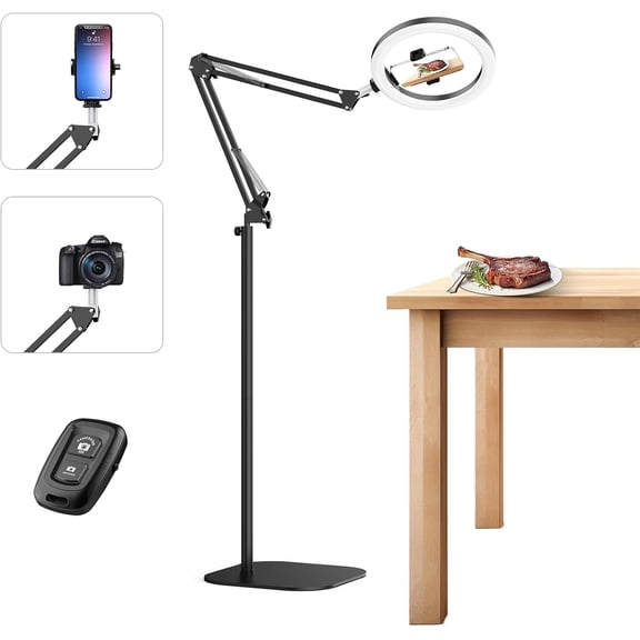 10" Ring Light with Stand Tripod for , Overhead Phone Camera Mount, Adjustable 70" Height Tripod Holder Floor, Phone Stand for Video Recording Filming Streaming Cooking YouTube, CRI >95