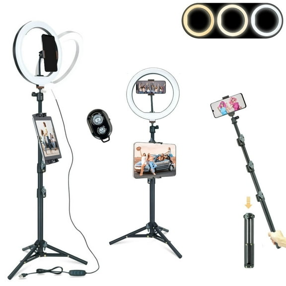 10" Ring Light Tripod Stand 80" With IPad IPhone Holder For Live Video for Studio, Portrait, Video Shooting