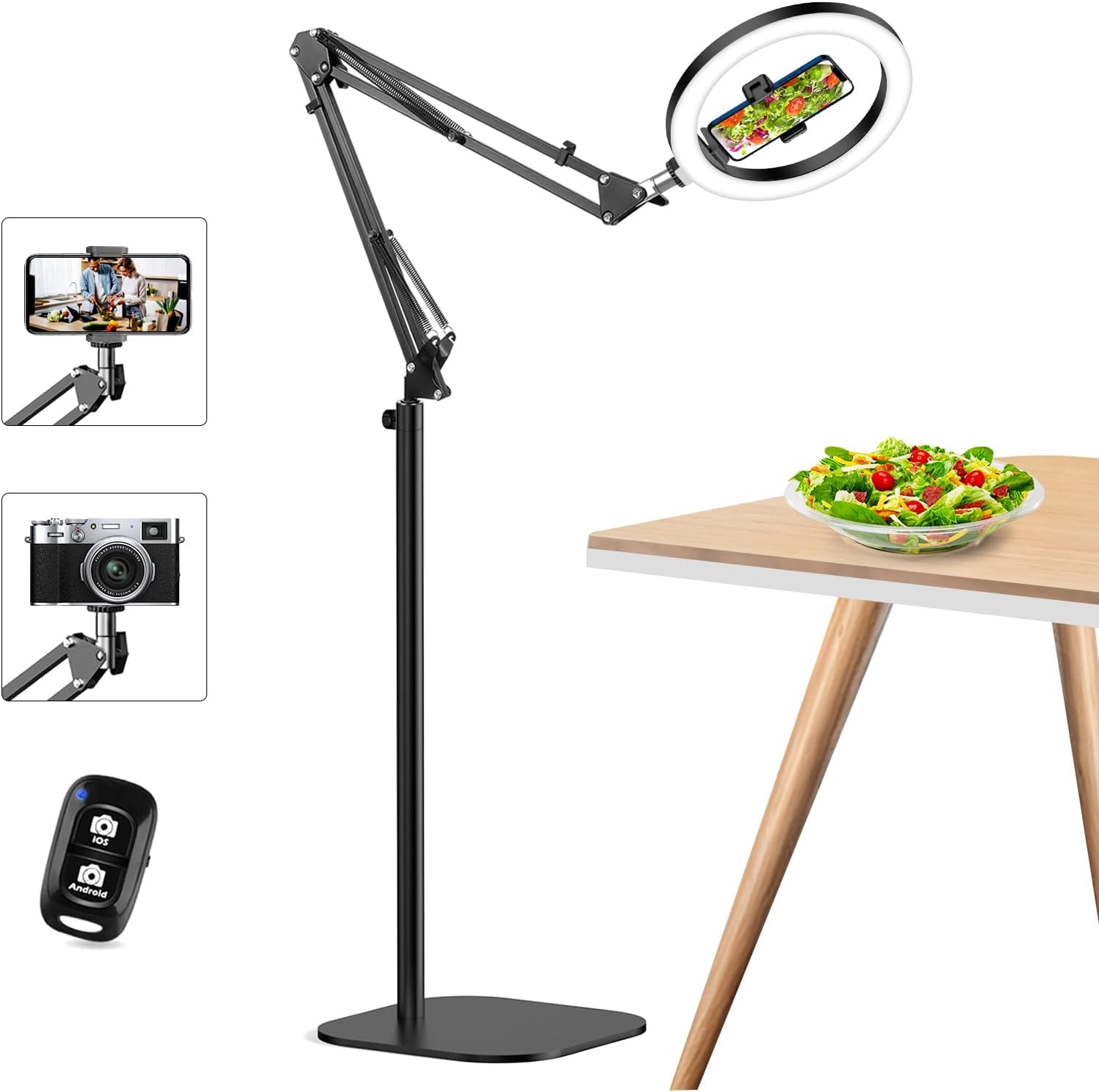 10" Light Tripod for iPhone Overhead Phone Mount Holder, Flexible Light with Stand - LED CRI >95 & Adjustable 70" Height, Phone Stand for Recording Video Camera Selfie Vlog TikTok YouTube