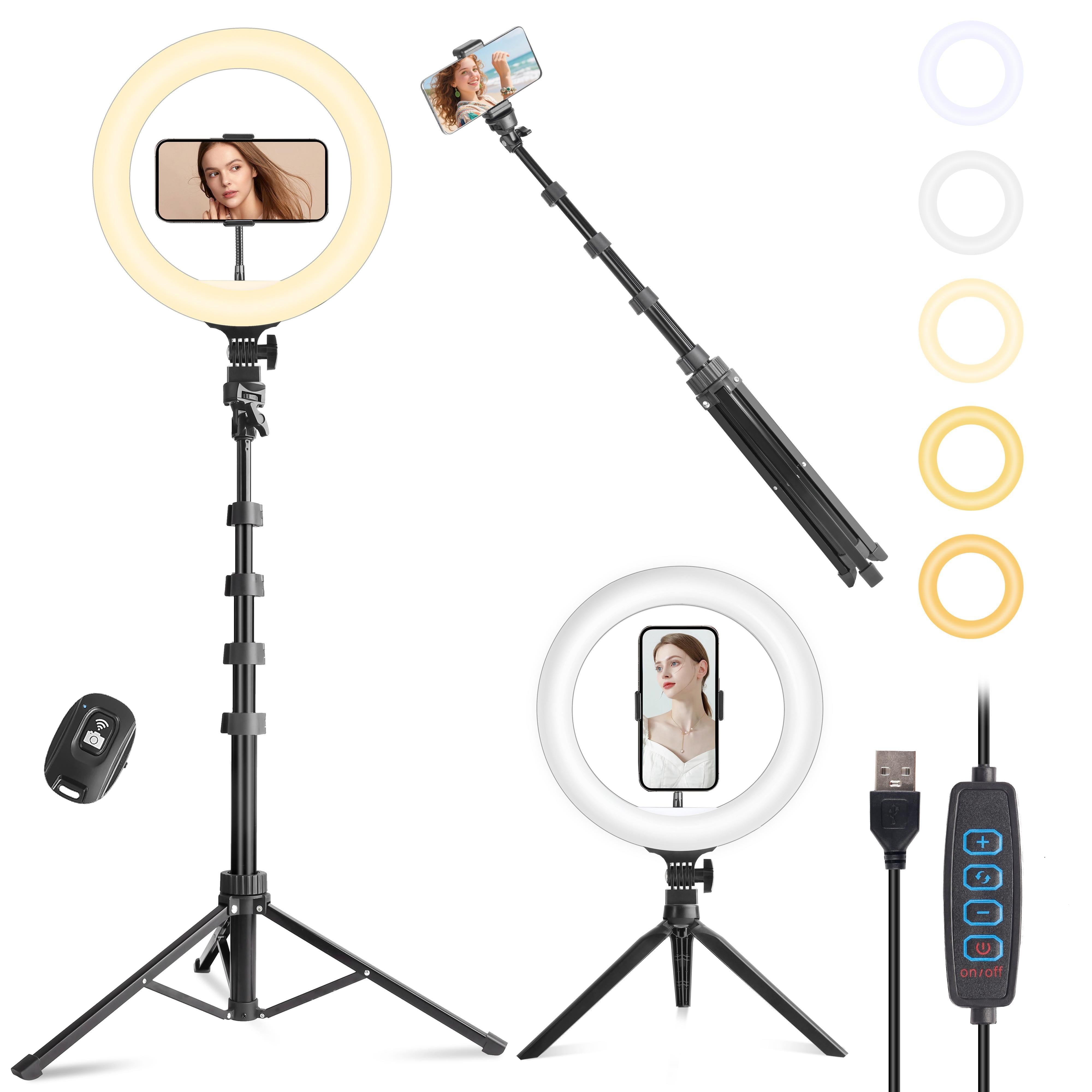 10" Ring Light w/ 68" Tripod - Dimmable, Remote & Mini Stand for Phone/Makeup/TikTok