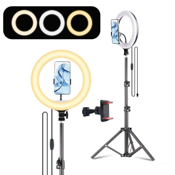 10" Ring Light with Stand, 63" Adjustable Tripod, Phone Holder, 3 Color Modes, Speed LED