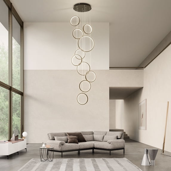 10 Rings Chandelier Crystal Pendant Light Fixtures Modern LED Chandelier Black