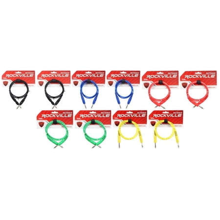 10 Rockville 3' 1/4'' TRS to 1/4'' TRS Cable 100% Copper (5 Colors x 2 of Each)