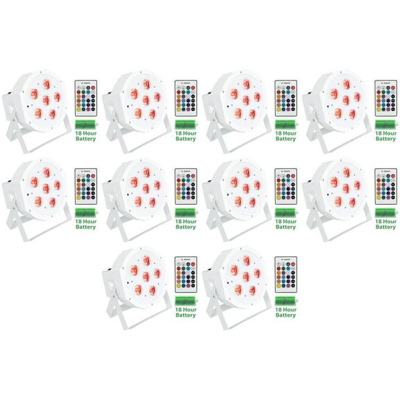 10 Rockville BATTERY PAR 61 White Rechargeable RGBWA+UV DMX DJ Up-Lights+Remotes