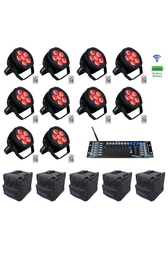 (10) Rockville BEST PAR H2O Water Resistant Lights+Bags+Wireless DMX Controller