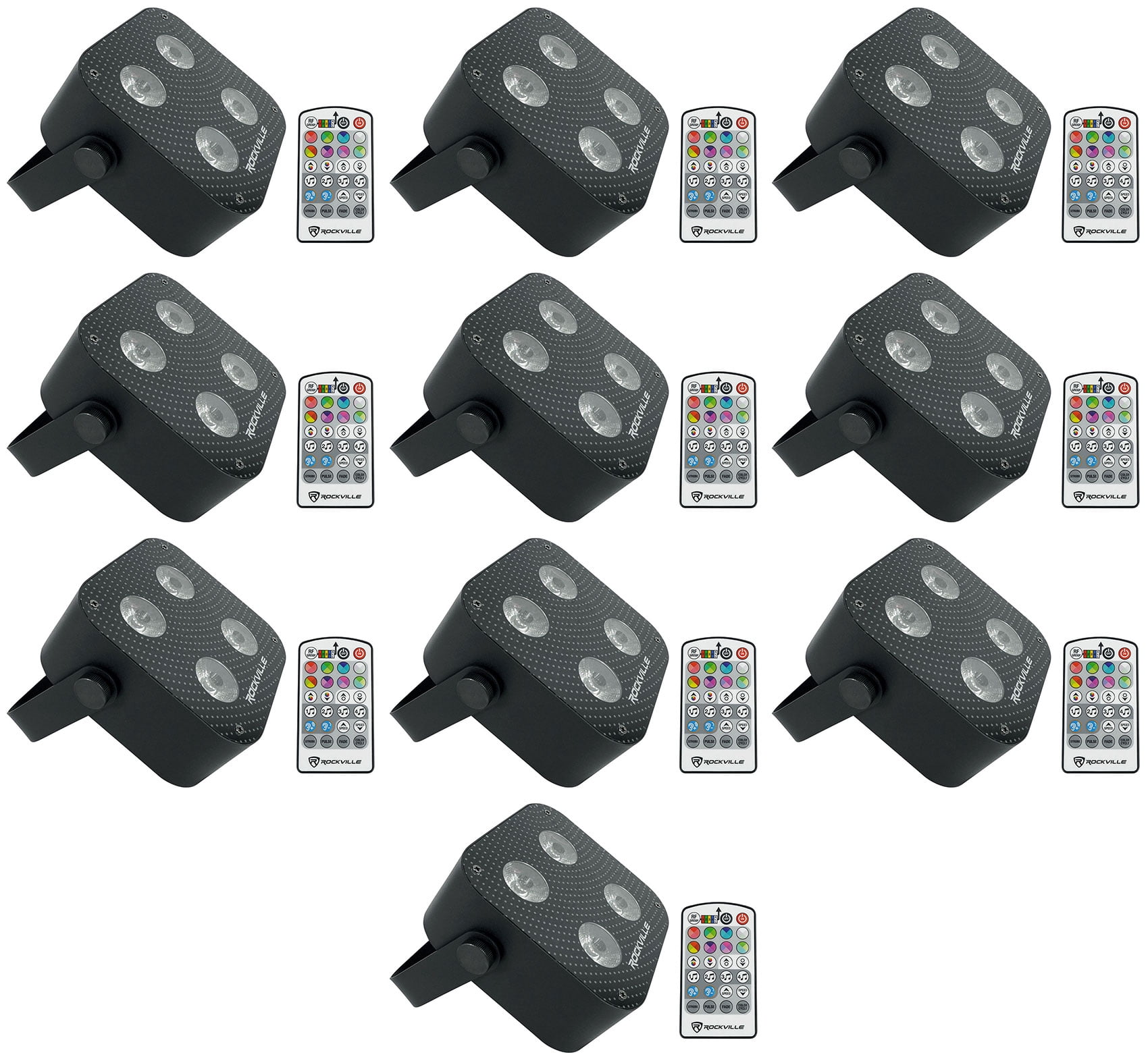 10 Rockville MINI RF4 Black RGBWA+UV DJ/Party LED Wash Lights+4-Ch RF ...