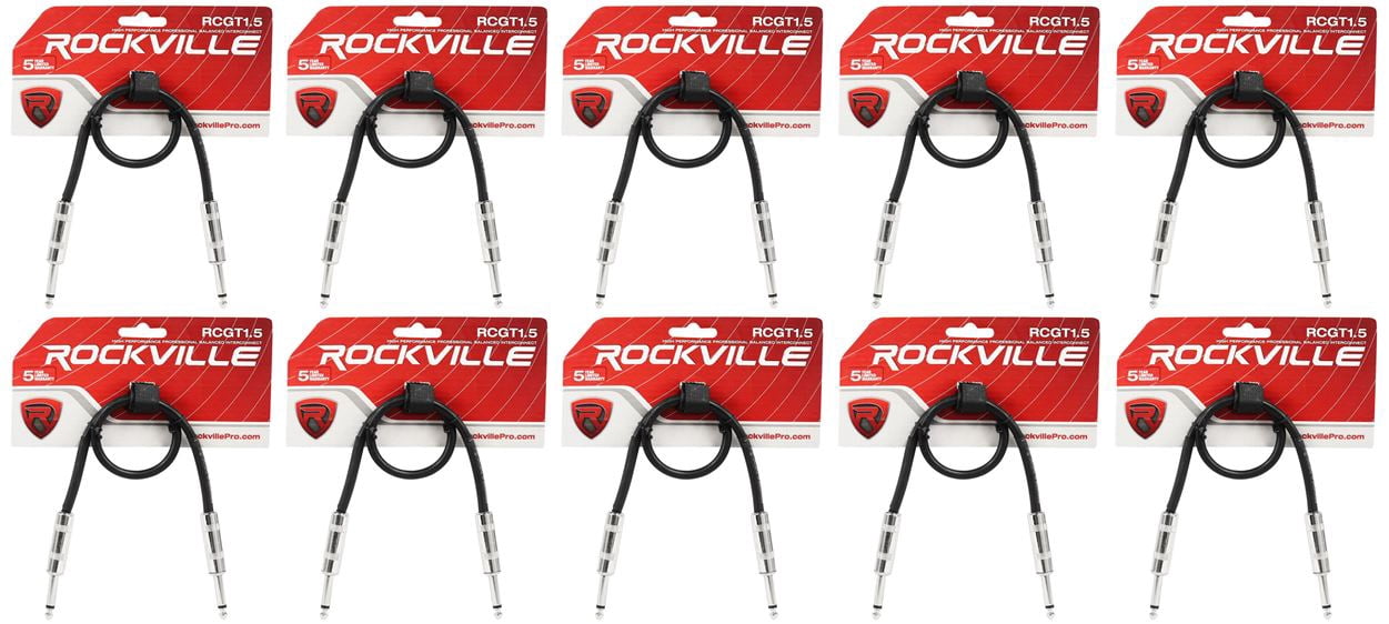 10 Rockville RCGT1.5B 1.5'  1/4" TS to 1/4'' TS Guitar/Instrument Cable