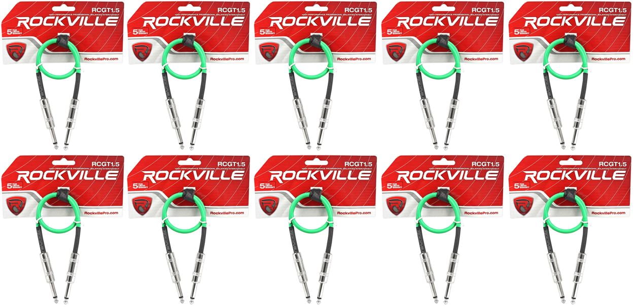 10 Rockville RCGT1.5G 1.5'  1/4" TS to 1/4'' TS Guitar/Instrument Cable