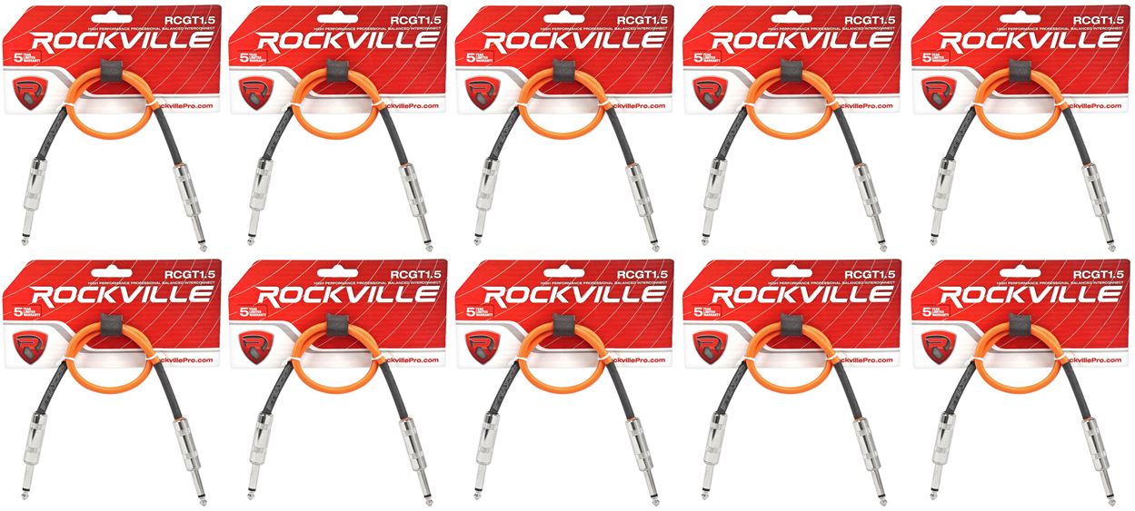 10 Rockville RCGT1.5O 1.5'  1/4" TS to 1/4'' TS Guitar/Instrument Cable