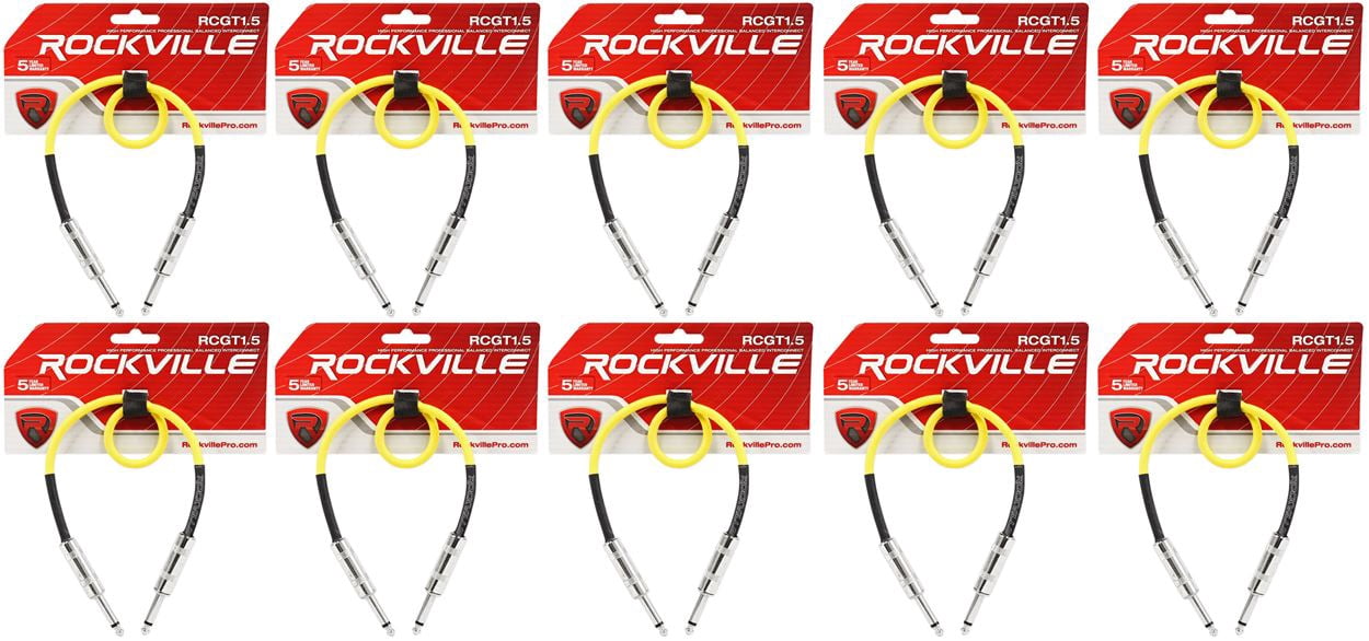 10 Rockville RCGT1.5Y 1.5'  1/4" TS to 1/4'' TS Guitar/Instrument Cable