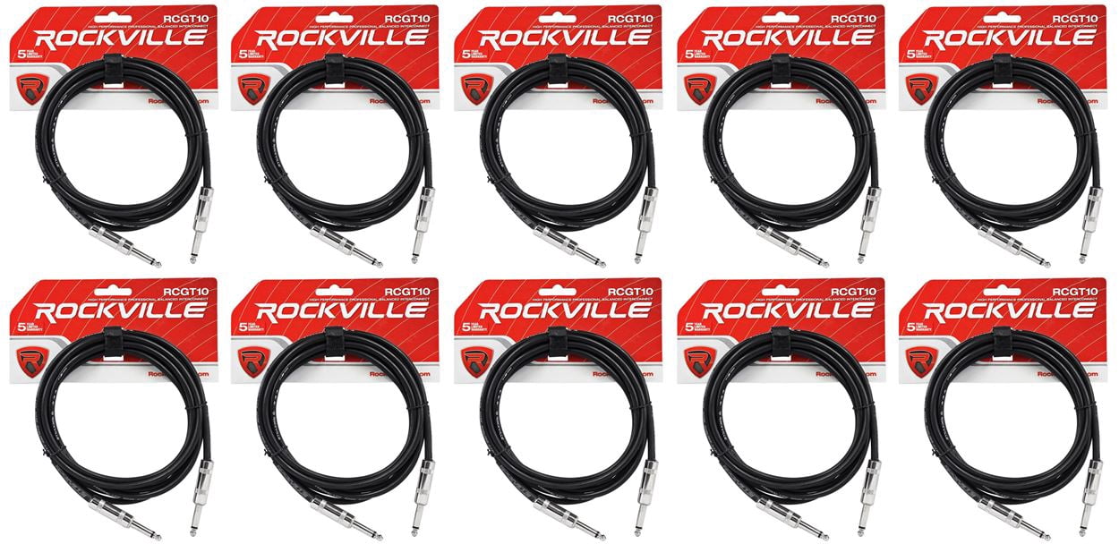 10 Rockville RCGT10B 10'  1/4" TS to 1/4'' TS Guitar/Instrument Cable