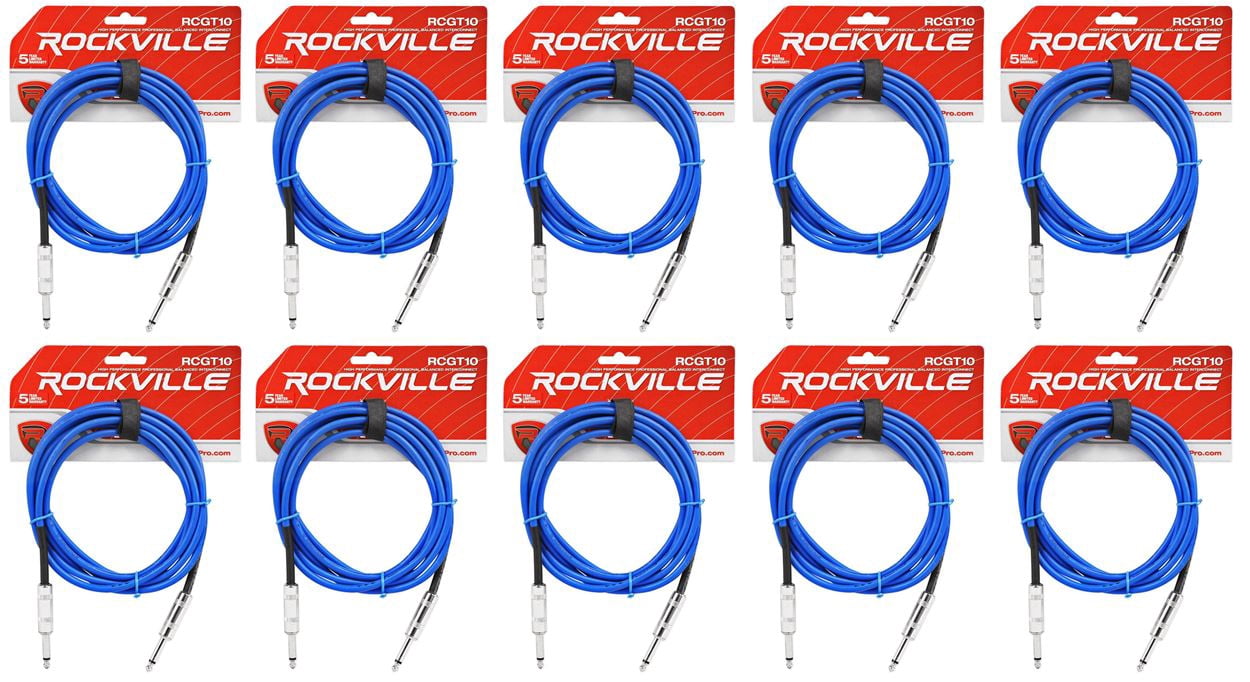 10 Rockville RCGT10BL 10'  1/4" TS to 1/4'' TS Guitar/Instrument Cable