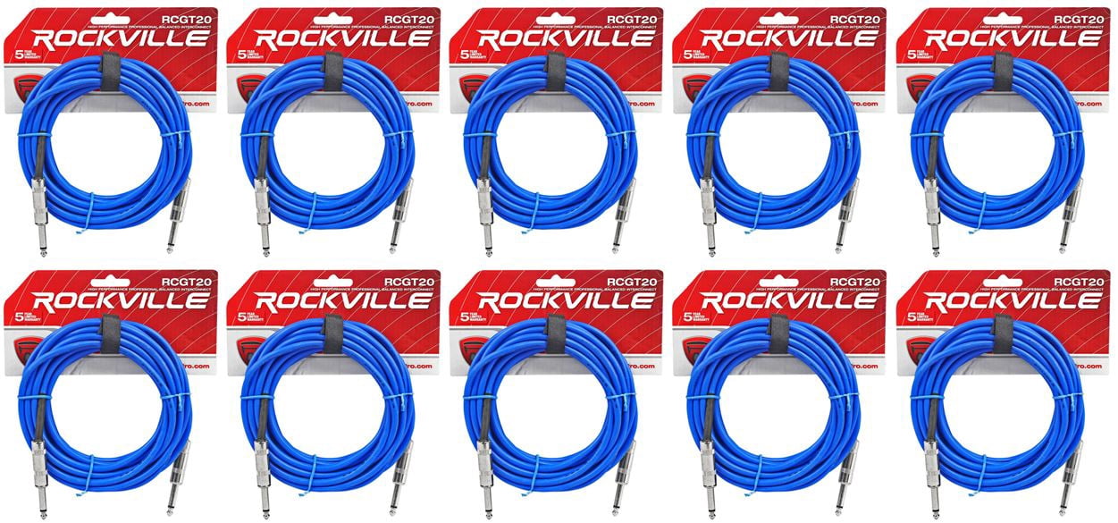 10 Rockville RCGT20BL 20'  1/4" TS to 1/4'' TS Guitar/Instrument Cable