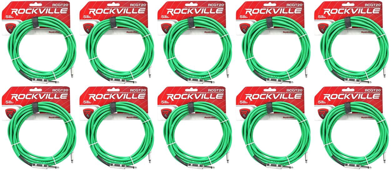 10 Rockville RCGT20G 20'  1/4" TS to 1/4'' TS Guitar/Instrument Cable