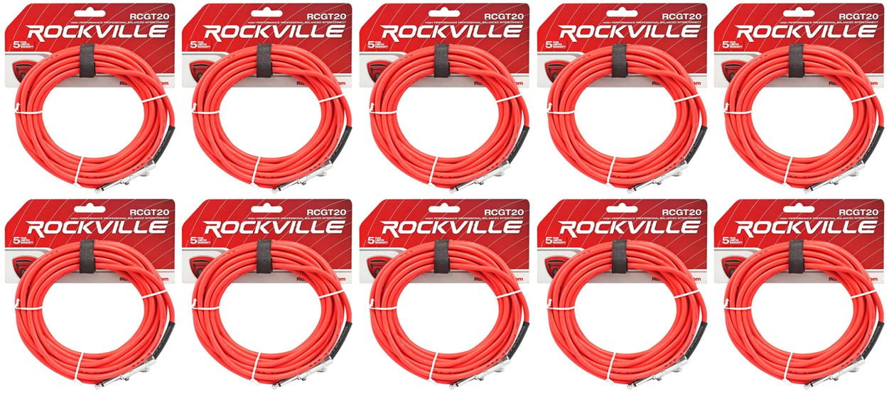 10 Rockville RCGT20R 20'  1/4" TS to 1/4'' TS Guitar/Instrument Cable