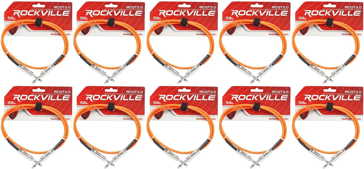 10 Rockville RCGT3.0O 3'  1/4" TS to 1/4'' TS Guitar/Instrument Cable