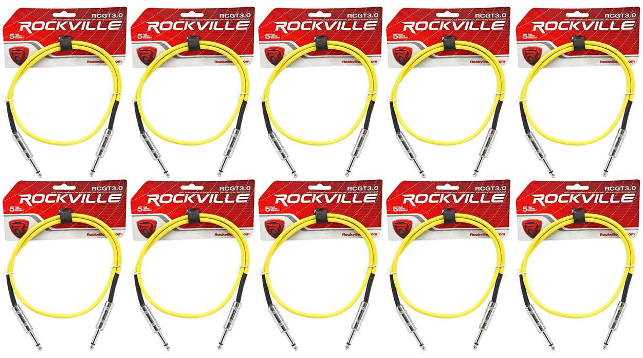 10 Rockville RCGT3.0Y 3'  1/4" TS to 1/4'' TS Guitar/Instrument Cable