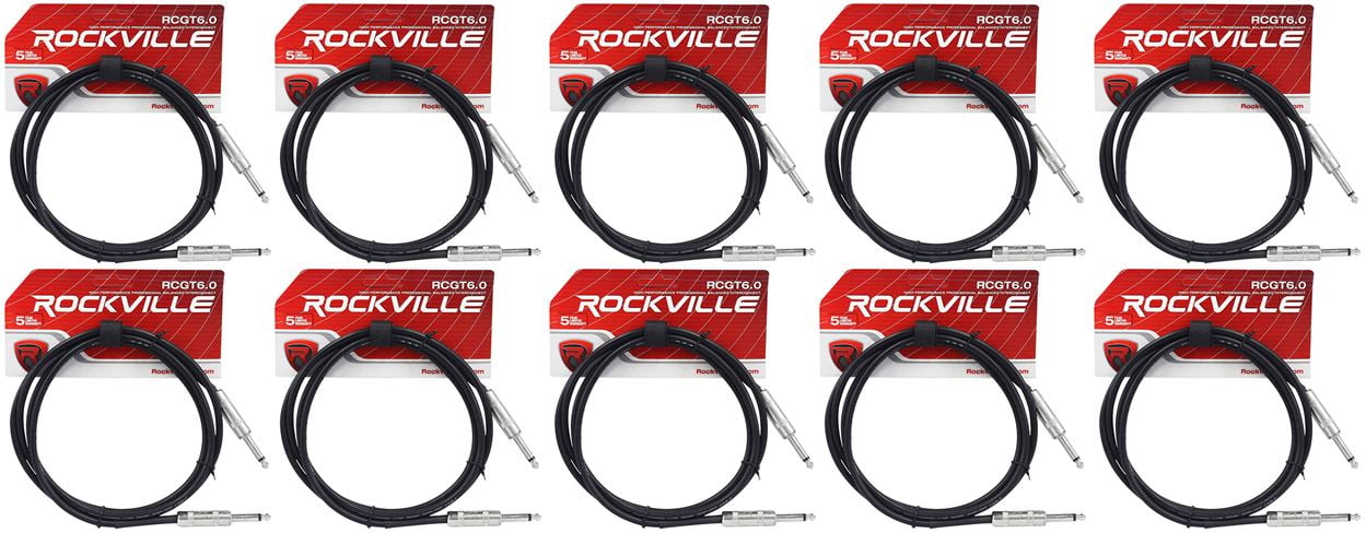 10 Rockville RCGT6.0B 6'  1/4" TS to 1/4'' TS Guitar/Instrument Cable