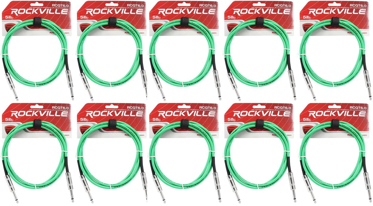 10 Rockville RCGT6.0G 6'  1/4" TS to 1/4'' TS Guitar/Instrument Cable