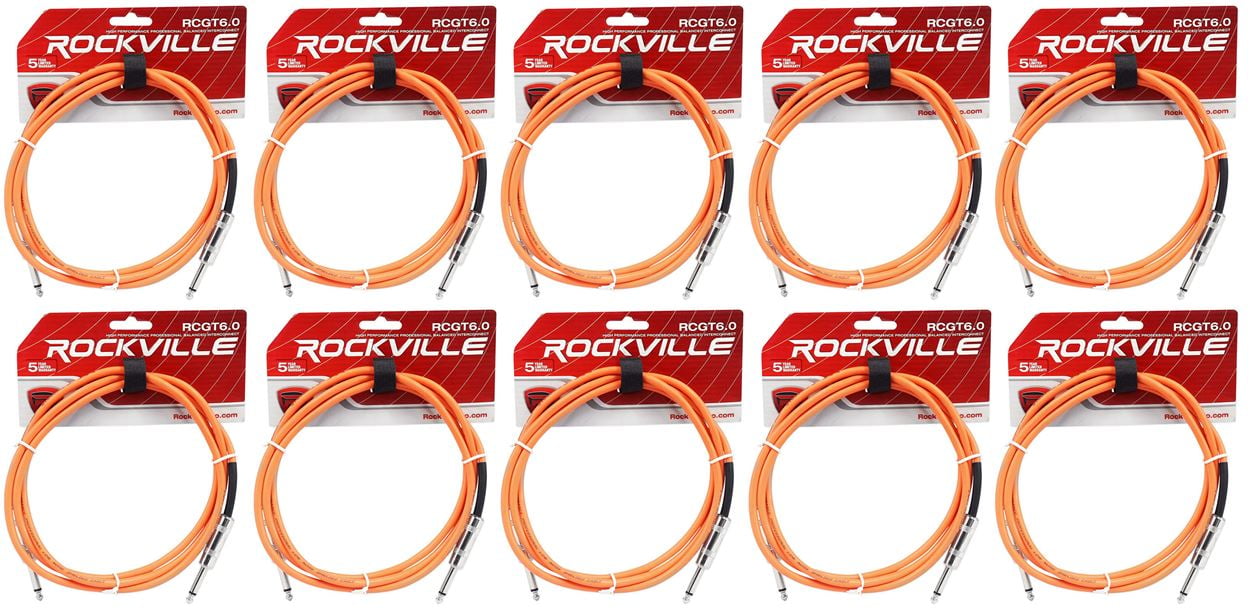 10 Rockville RCGT6.0O 6'  1/4" TS to 1/4'' TS Guitar/Instrument Cable